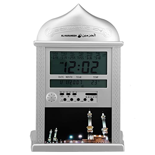 1 Pieza Azan Reloj Islámico Reloj de Oración Reloj Musulmán de Oración Islámica Reloj Despertador de Oración Azan Athan, Plateado con Bolígrafo