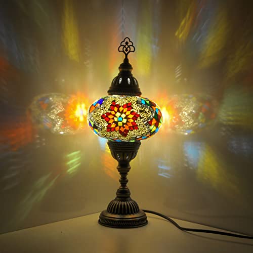 10 variación Lámpara turca Lámparas de mesa de mosaico Lámpara marroquí turca con base de bronce Lámpara de noche Tiffany hecha a mano | Lámpara de noche de noche de mosaico de vidrio con bombilla LED