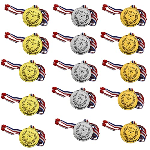 15 medallas unilaterales para niños, medallas de trofeo colgante, medallas de ganadores, medallas de oro, plata y bronce para conmemorar los premios de los juegos deportivos escolares