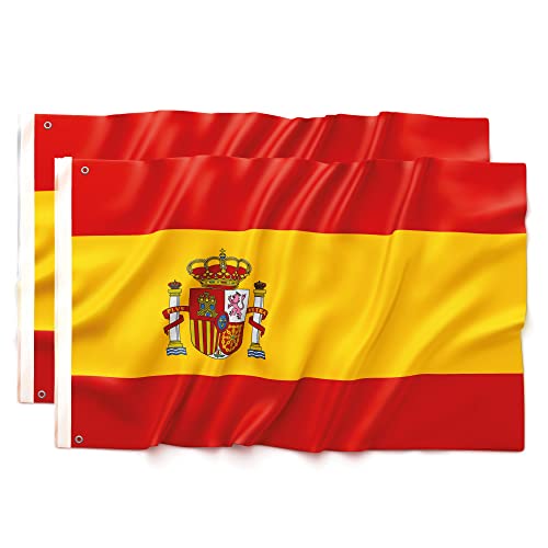 2 Banderas de España 90 x 150 cm - Ultra resistente, doble función con 2 ojales y trabilla para varilla, 2 banderas nacionales españolas, Mundial 2023