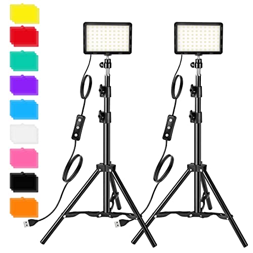 2 Pack Focos LED Iluminación Fotografía Kit Foco de Luz Streaming con Filtros Color para Estudio Vídeo Foto Cámara Mesa Angulo Bajo Ordenador Videoconferencia Juegos Youtube TikTok