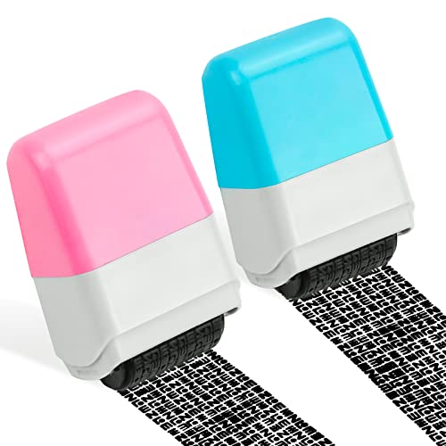 2 Piezas Sello Confidencial Sello de Seguridad Sello de Privacidad Rodillo Sello Proteccion de Identidad 2.7cm de Ancho para Protección Datos Dirección Información (Rosa y Azul)