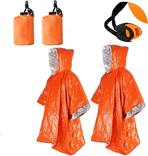 2 ponchos de emergencia para manta de 99,8 x 134,6 cm, termal de Mylar para la lluvia, equipo de supervivencia y equipo para actividades al aire libre, camping, senderismo (2 unidades)