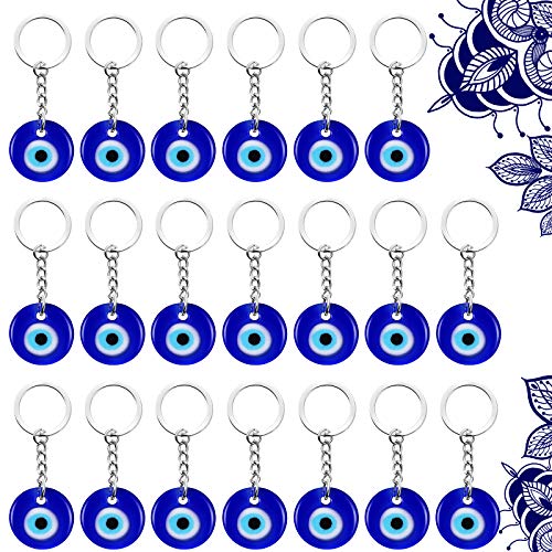 20 Piezas de Llavero de Ojo Malvado Azul Turco Llavero de Colgantes de Dije de Fabricación de Vidrio con Anillo Adorno Colgante Accesorios de Joyería Amuleto para Buena Suerte