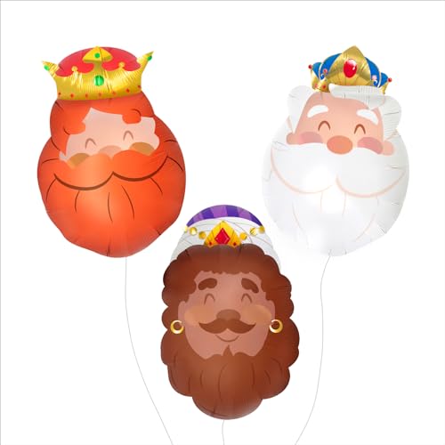 3 Unidades - Globo Navideño Foil Reyes Magos Metalizado de 50 x 40 cm (3 Unidades) Apto Helio. Globos fiesta, decoración Navidad, para celebraciones y fiesta de reyes magos.