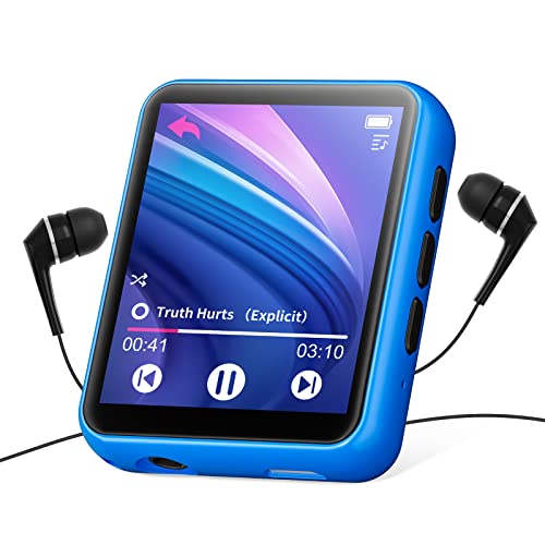 32GB Reproductor MP3 Bluetooth 5.0 con Pantalla Táctil Completa, HiFi Reproductor de Música con Altavoz Interno, Line-in Grabación de Voz, Radio FM, Podómetro, E-Book, Soporte hasta 128 GB Tarjeta