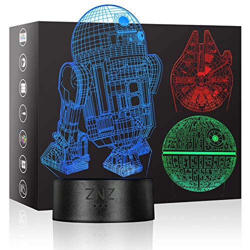 3D LED Star Wars Luz de noche, Lámpara de ilusión Death Star + R2-D2 + Millennium Falcon, Tres patrones y 16 colores Lámpara de decoración Cambio - Regalo perfectos para niño - 3 paquete