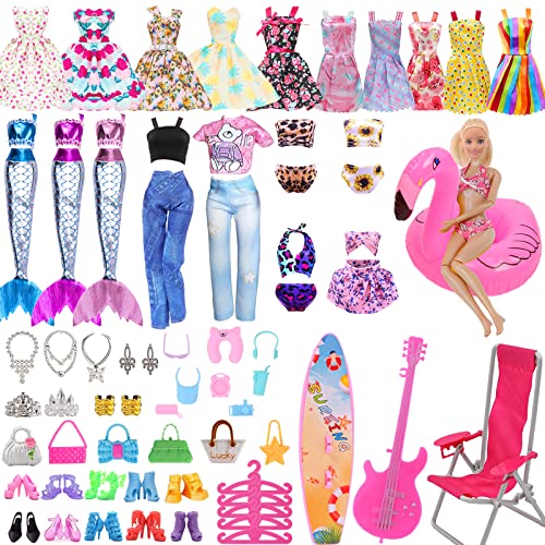 47pcs Ropa y Accesorios de Muñeca, Ropa de Muñeca Incluye Vestido Floral Superior Pantalones Bikini Fashionista Vestido Zapatos Bolsos Joyería Conjunto Accesorios para 11.5 " Muñeca Niña