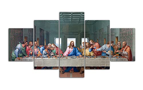 5 piezas de arte de pared de la última cena, póster religioso renacentista de Da Vinci, lienzo impreso, pintura moderna para el hogar, restaurante, decoración (total 66 H x 125 W (cm)-sin marco)