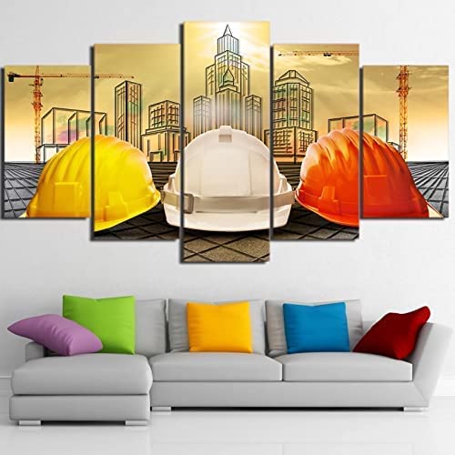 5 Piezas Lienzo Pintura Arte De La Pared Casco De Trabajador De La Construcción Con Marco 200 X 100 Cm Decoracion De Pared Con Obra De Arte Moderna Para Oficina En Casa Salon Dormitorio Para Comedor