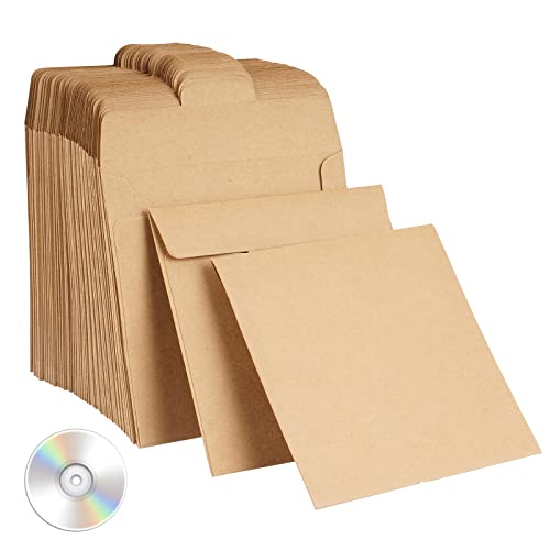 50pcs Sobres para CD/DVD Fundas de Papel Kraft (12.5 * 12.5cm + 2.5cm) para CD Almacenamiento de Discos (Marrón, 50pcs)