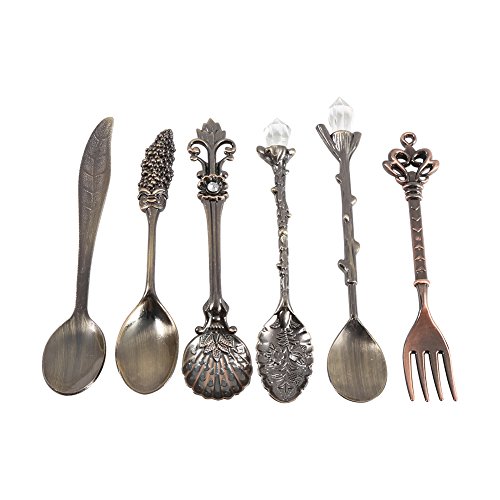 6 piezas de cucharas de café vintage, cucharaditas, utensilios de charcutería de metal para cocina y barra de café(Bronce antiguo)