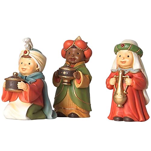 Acan Tradineur - Figuras 3 Reyes Magos Naïf para belén navideño, marmolina, Figuras Decorativas para Nacimiento, Pesebre, Navidad, Adorno Tradicional, 9 cm.