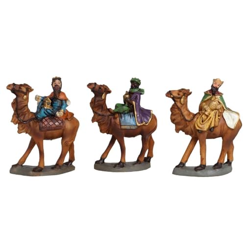Acan Tradineur - Set de 3 Reyes Magos de Resina para belén navideño, Figuras Decorativas Nacimiento, Pesebre, Navidad, decoración Tradicional, 8 x 10 cm