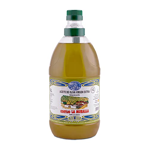 Aceite de Oliva Virgen Extra Cortijo la Muralla - Variedad Arbequina – AOVE Recolección temprana – Extracción en frío - Muy frutado y aromático - Botella 2 Litros con asa.