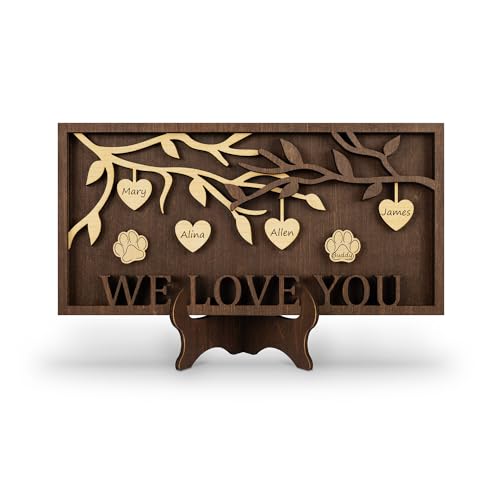 ADDMES Regalo para Mamá, Regalo de Cumpleaños para Madre, Árbol Genealógico de Madera 3D 3-9 Nombres, Regalo de Cumpleaños Navidad Personalizado para Padres, Abuelos, Amigos, Amor - 30x18.5cm