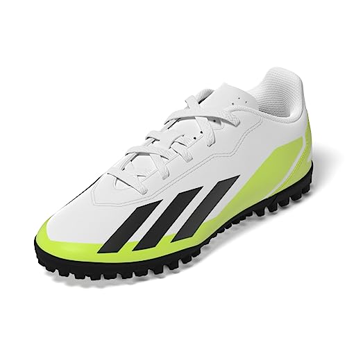 adidas X Crazyfast.4 Turf Boots, Football Shoes, FTWR White/Core Black/Lucid Lemon, 35.5 EU
