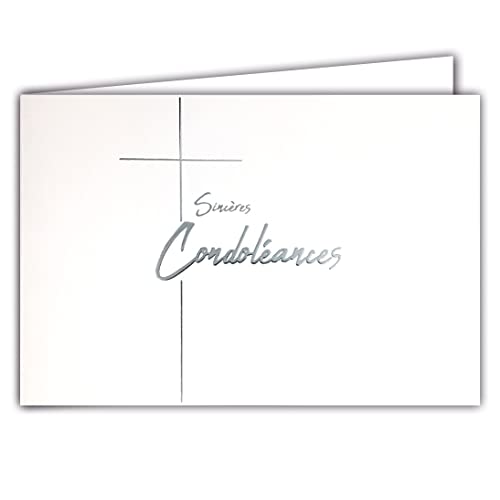 Afie 64-1088 - Tarjeta horizontal con mensaje de emoción con cruz cristiana católica plateada brillante, tarjeta que se abre interior blanco con sobre blanco, 12 x 17,5 cm