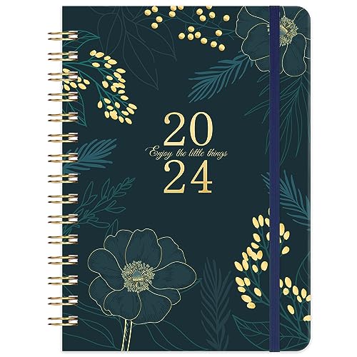 Agenda 2024 – Calendario 2024 de enero a diciembre, planificador semanal A5 con bolsillo interior, cierre elástico, calendario 2024, 21,3 x 14,7 cm, verde