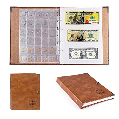 Ahageek Libro de colección de Monedas, 150 Monedas y 240 Billetes, Libro de Almacenamiento Grande para coleccionista