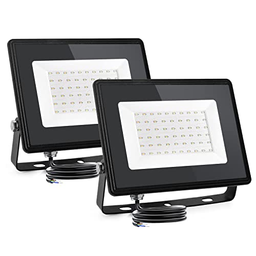 Aigostar Foco Led Exterior 50w 5400 lúmen，Luces Led Exterior Impermeable IP65，Proyector LED Exterior Blanco Natural 4000 K para Jardín，Patio，Garaje，Parque 2 piezas(2)