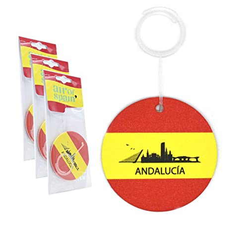 air of Spain - Ambientador Coche - Andalucía - Bandera España - Olor a Manzana - Colgante Espejo Retrovisor - (Pack 3, Andalucía)