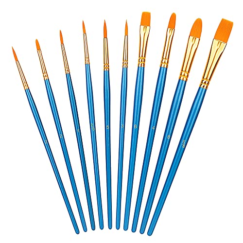 Amazon Basics - Juego de pinceles para pintar, 10 Unidad tamaños diferentes, para artistas, adultos y niños, Azul, 1 paquete