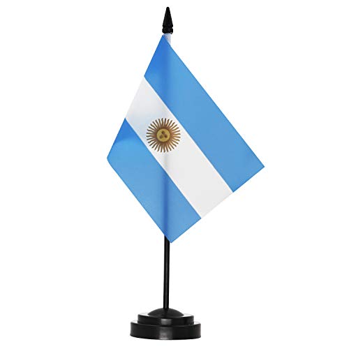 ANLEY - Juego de banderas de escritorio de lujo de Argentina - Bandera de escritorio de Argentina en miniatura de 6 x 4 pulgadas con poste sólido de 12 "- Colores vivos y resistente a la decoloración
