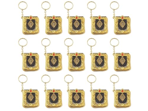 Anlising 15PCS Mini Llavero Corán,Llavero Islámico,Llavero Musulmán, Islámico Colgante llavero Musulmán,Vintage Religioso Llavero,para llaveros, Mochilas,Decoración del Coche y Decor Colgante (Oro)