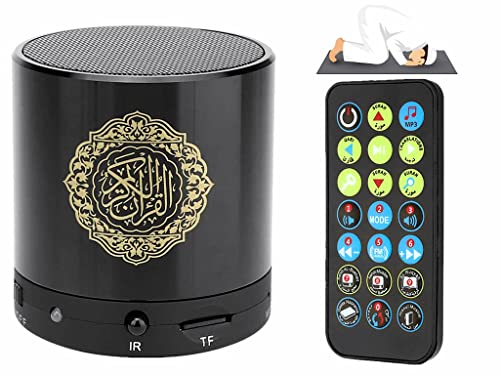 Anlising Altavoz del Corán Reproductor MP3, Portátil Quran Digital Speaker, Quran Translator, Altavoz Corán Portátil con Control Remoto, USB Recargable, 8GB TF FM(Negro)