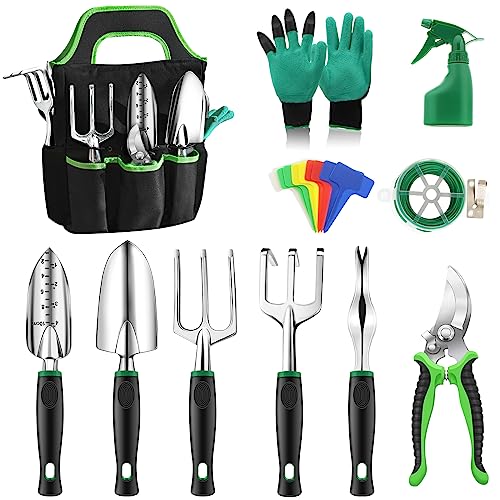 Anykuu Herramientas Jardinería 21 Piezas Juego de Herramientas de jardinería Herramientas de jardín Multifuncional con Paleta Mano Trasplantadora Tijeras Podar Rastrillo Mano Guantes Bolsa