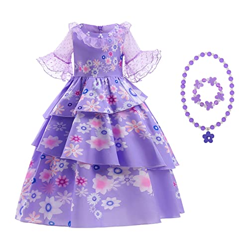 Aomig Disfraz de Isabella, 3pcs Disfraz Princesa Niña de Dibujos Animados con Collar y Pulsera, Vestido Princesa Niña de Tul, Disfraz niña para Halloween Cosplay Cumpleaños Carnaval Fiestas, 130cm