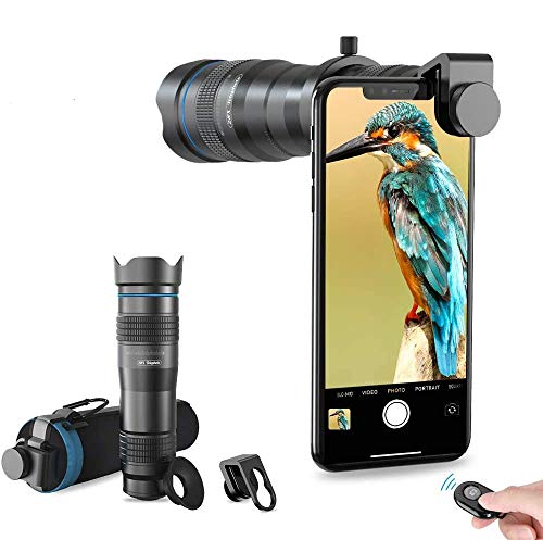 Apexel HD Cell Phone Lens-28X - Teleobjetivo con obturador para iPhone Samsung, Huawei, Xiaomi, teléfono inteligente Android, telescopio monocular