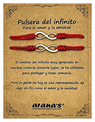 arana's - Pulsera infinito mujer hombre amigas - Cordon hilo rojo del destino - Regalos originales para parejas novios padre madre hermanos amigos - Pack 2 brazaletes amuletos de suerte (Roja)