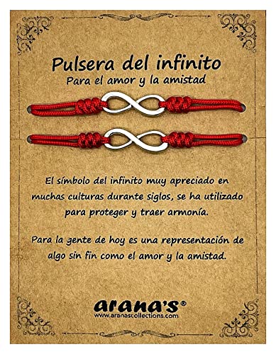 arana's - Pulsera infinito mujer hombre amigas - Cordon hilo rojo del destino - Regalos originales para parejas novios padre madre hermanos amigos - Pack 2 brazaletes amuletos de suerte (Roja)