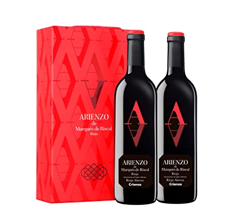 Arienzo de Marqués de Riscal - Vino tinto Crianza Denominación de Origen Calificada Rioja, Variedad Tempranillo, 18 meses en barrica - Estuche 2 botellas x 750 ml - Total 1500 ml