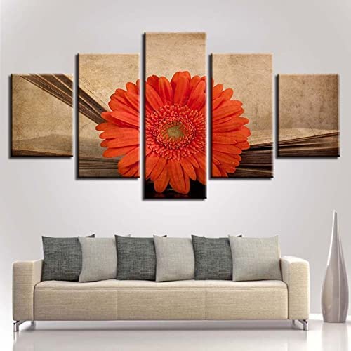 Arte De La Pared De La Lona Pintura De La Lona De 5 Piezas Retro Flor Libro Mar 5 Piezas De Arte Moderno En Lienzo, Pinturas Sobre Lienzo, Arte De Pared Para Sala De Estar, Decoración Del Hogar, Rega