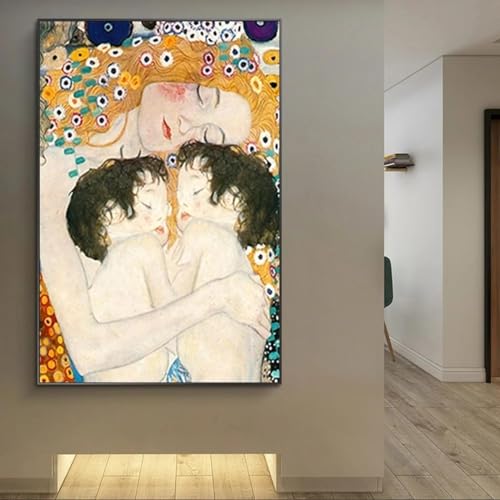 Arte de pared madre amor gemelos bebé por Gustav Klimt impresiones lienzo famoso pintura reproducción póster para sala de estar decoración del hogar 80 x 110 sin marco