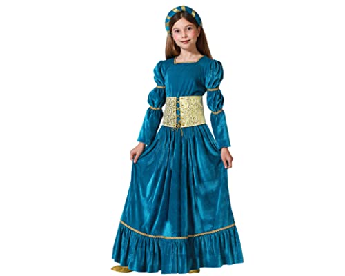 Atosa disfraz reina medieval azul niña infantil 10 a 12 años