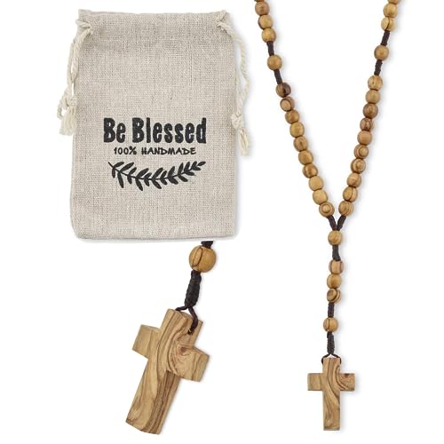 Auténtica madera de olivo católico rosario collar de Belén en algodón Natural bolsa por beblessed