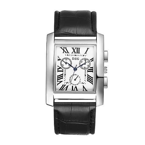 Avaner Reloj cuadrado de cuero para hombre, reloj de pulsera analógico de cuarzo con números romanos, reloj clásico con correa de cuero, Negro -, Moderno