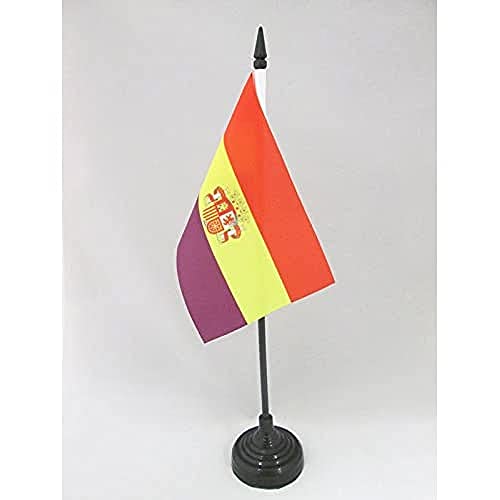 AZ FLAG Bandera de Mesa ESPAÑA Republicana con Escudo 15x10cm - BANDERINA de DESPACHO DE LA Republica ESPAÑOLA 10 x 15 cm