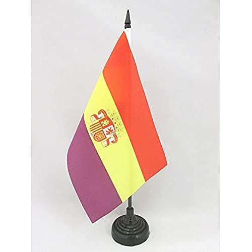 AZ FLAG Bandera de Mesa ESPAÑA Republicana con Escudo 21x14cm - BANDERINA de DESPACHO DE LA Republica ESPAÑOLA 14 x 21 cm