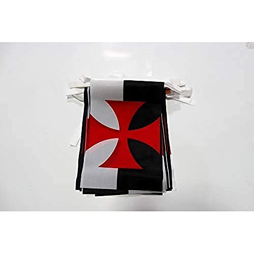 AZ FLAG Guirnalda 6 Metros 20 Banderas de los TEMPLARIOS BAUSSANT 21x15cm - Bandera Orden del Temple 15 x 21 cm - BANDERINES