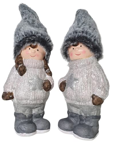 Bambelaa! Juego de 2 figuras decorativas de Navidad para niños de invierno, decoración de pie de cerámica