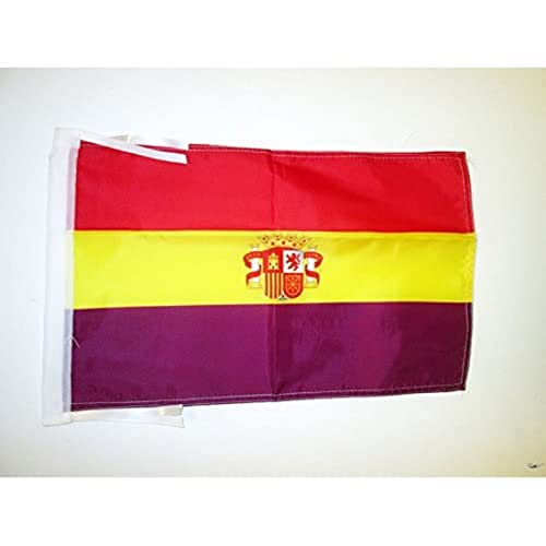 BANDERA ESPAÑA REPUBLICANA CON ESCUDO 45x30cm - BANDERINA DE LA REPUBLICA ESPAÑOLA 30 x 45 cm cordeles - AZ FLAG