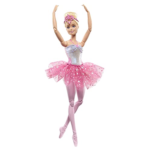 Barbie Dreamtopia Bailarina con luces Muñeca rubia articulada con tutú rosa e iluminación mágica, juguete +3 años (Mattel HLC25)