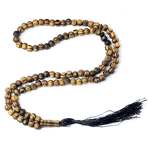 BASSK Tasbih - Pulsera de 99 cuentas de madera de Misbaha musulmana con cuentas de oración de Ramadán, regalo Eid, cadena islámica de 8 mm, producto de rosario, Madera