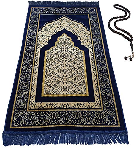 BAYKUL Alfombra musulmana de oración, Alfombra turca gruesa de terciopelo, Gran Ramadán, Alfombrilla oración para mujeres hombres, Alfombra islam portátil musulmanes, Alfombra rezando (D.D.Azul)