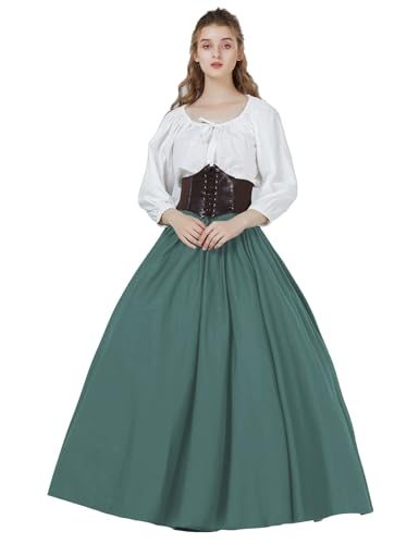 BEAUTELICATE Falda Larga Mujer Algodón Vintage Falda Medieval Bohemio de Verano Renacentista Gitana Gótico Victoriana Cosplay Costume Ropa de Playa (Verde,M)